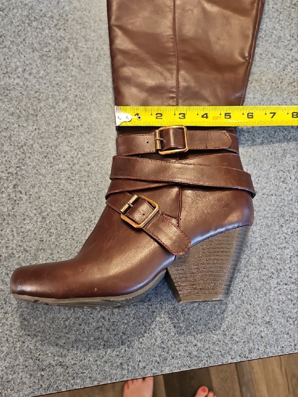 Women’s Tall Buckle Riding Style Boots in Dark Brown Leather - Picture 11 of 13